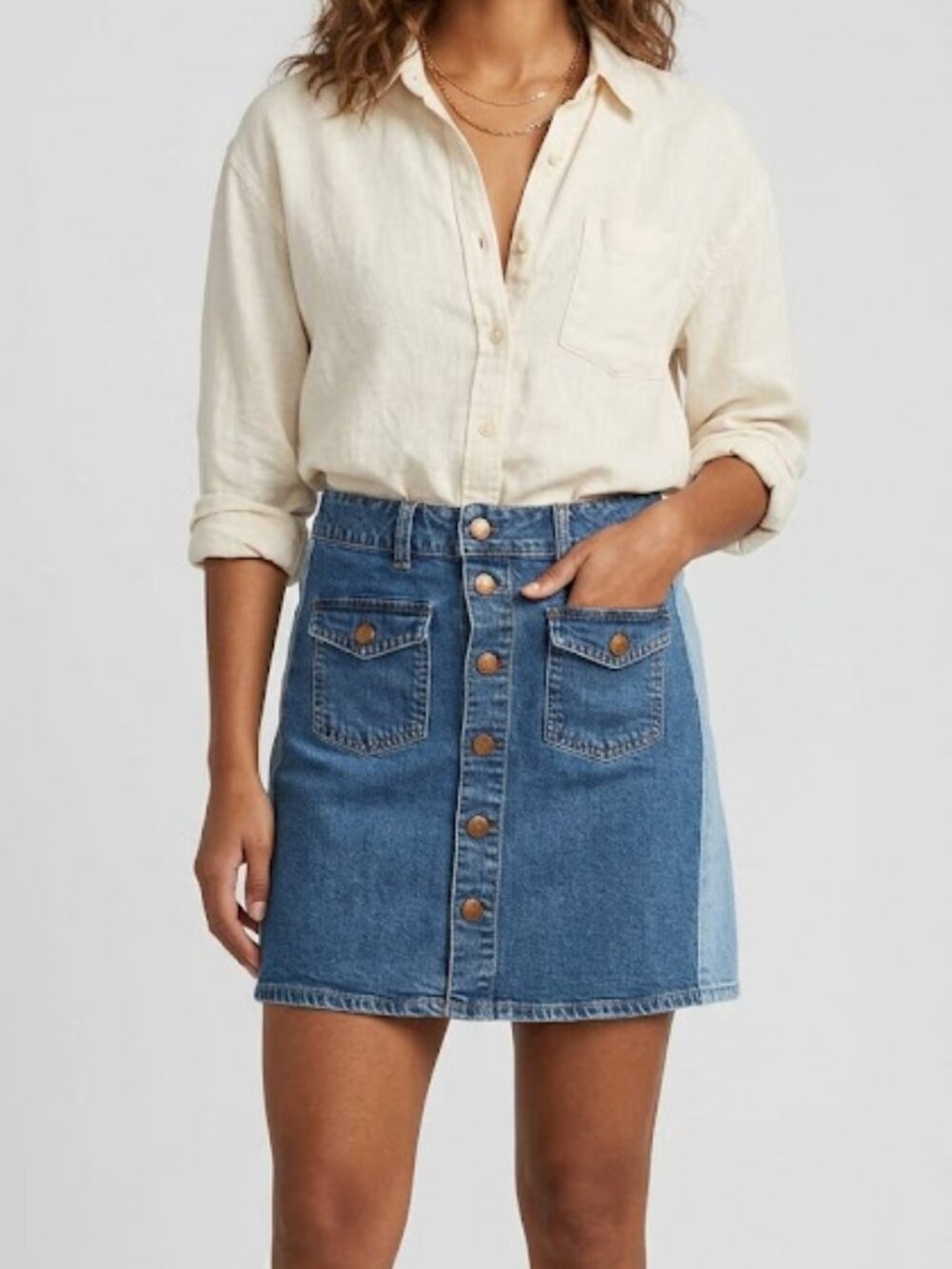 Madewell‎ Two-Tone Blue Denim Button-Front Mini Skirt - Size 27